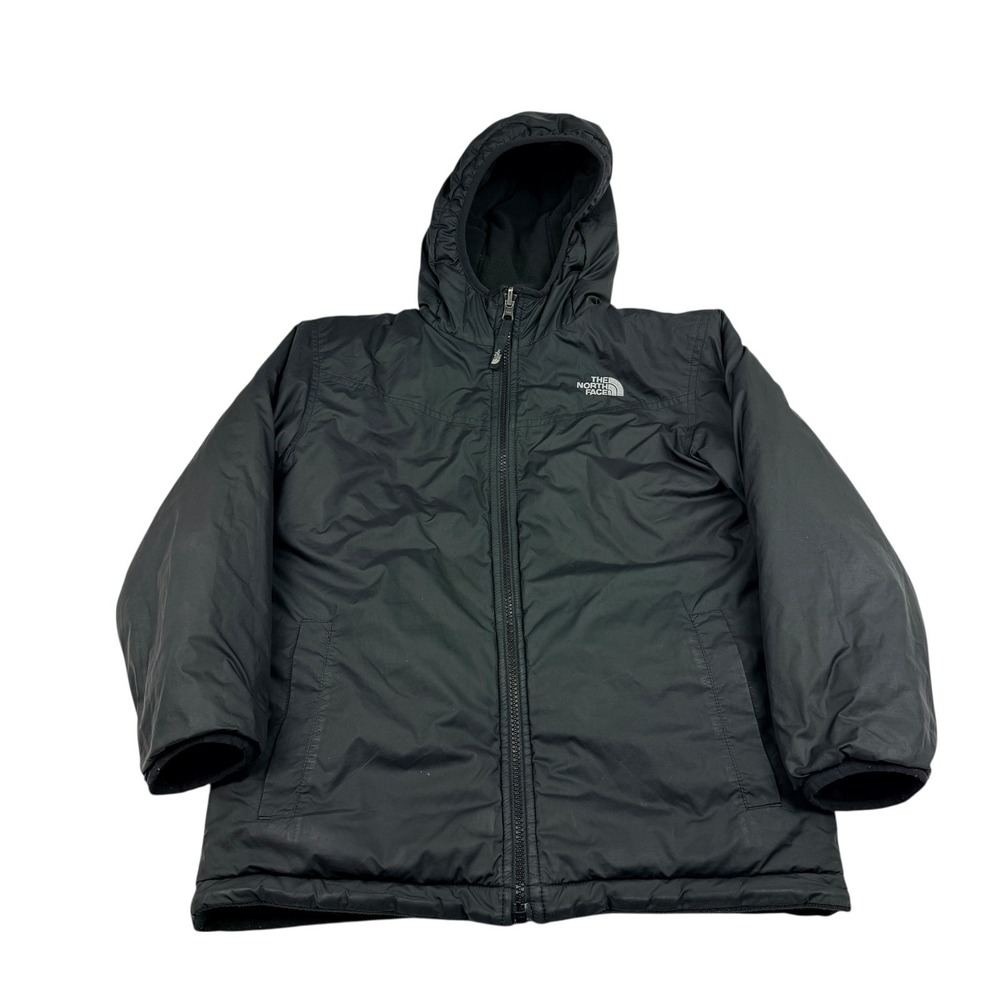 Kids The North Face Reversible Jacket Black Fleece Hooded Insulated Size Medium‎